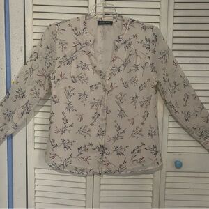 Ivanka Trump Cream Floral Textured Blouse Sheer With Lining